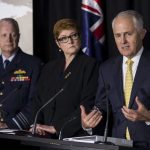 Au milieu, la ministre australienne de la Défense, Marise Payne. D. R.