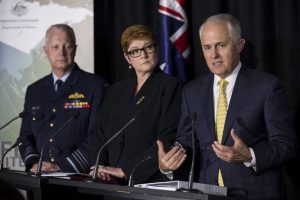 Au milieu, la ministre australienne de la Défense, Marise Payne. D. R.